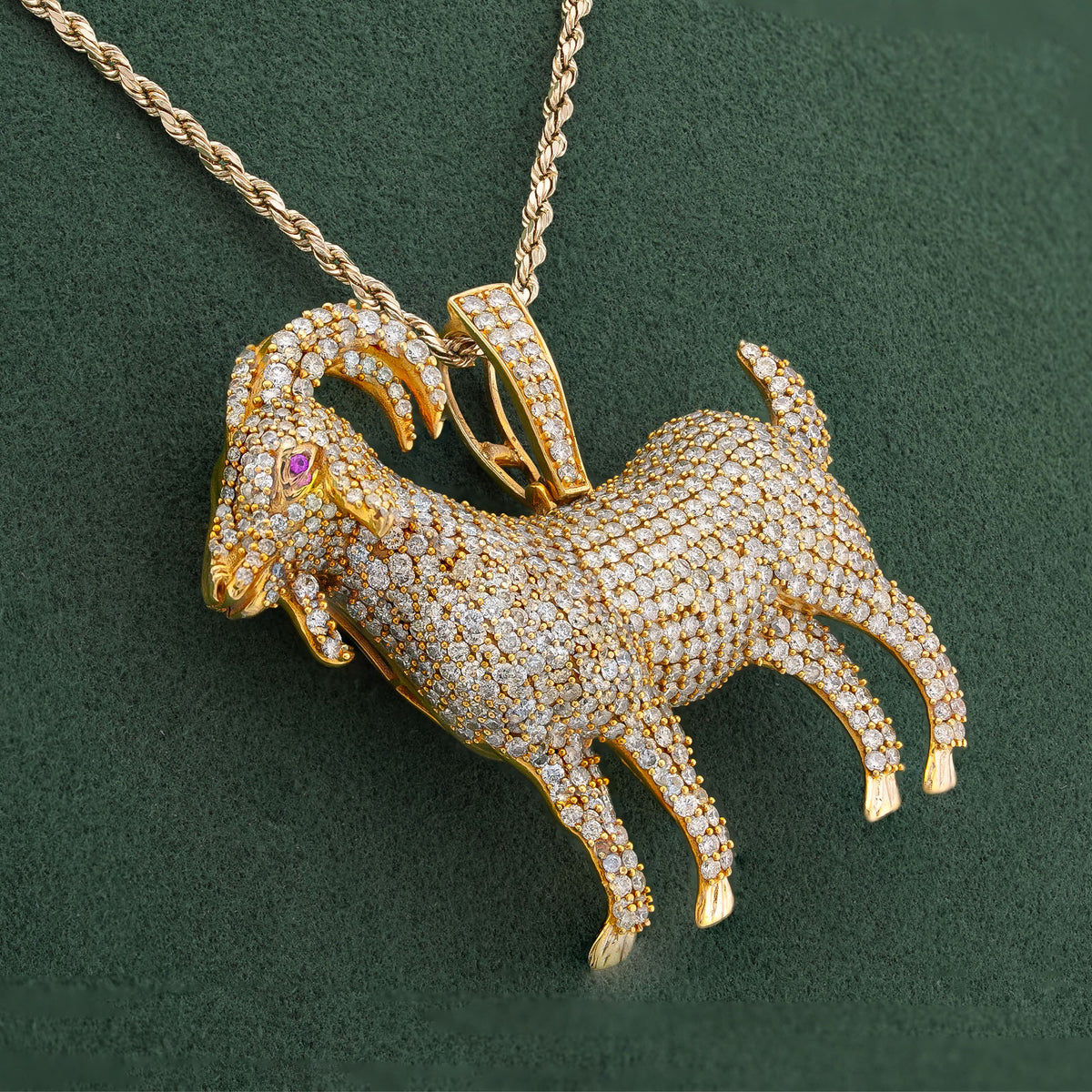 10K Yellow Gold GOAT 5.85CT Natural Diamond Charm 5.85CT Pendant — view 5