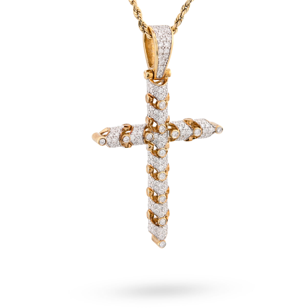 10K Yellow Gold Snake Link Cross Pendant 2.8CT Natural Diamond Religious Men Women Charm — view 2