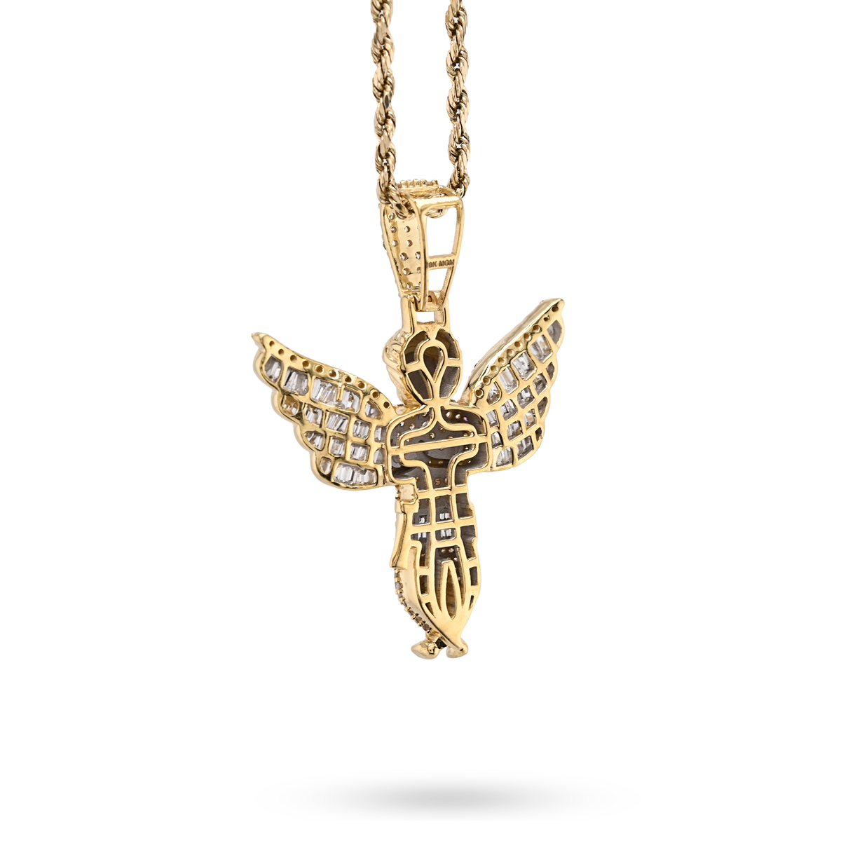 10K Yellow Gold 2.10 Natural Diamond Angel Charm Religious Pendant — view 4