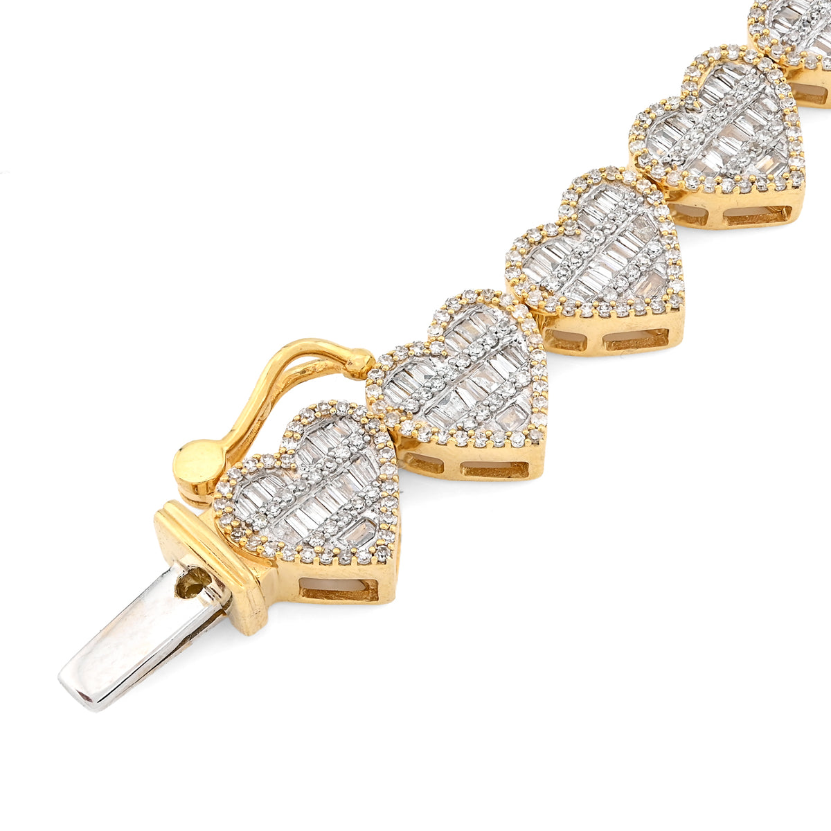 10K Yellow Gold 2.59 Ct Natural Diamond Heart Shape 7.5MM Tennis Bracelet 7" Men Women 14.4g — view 3