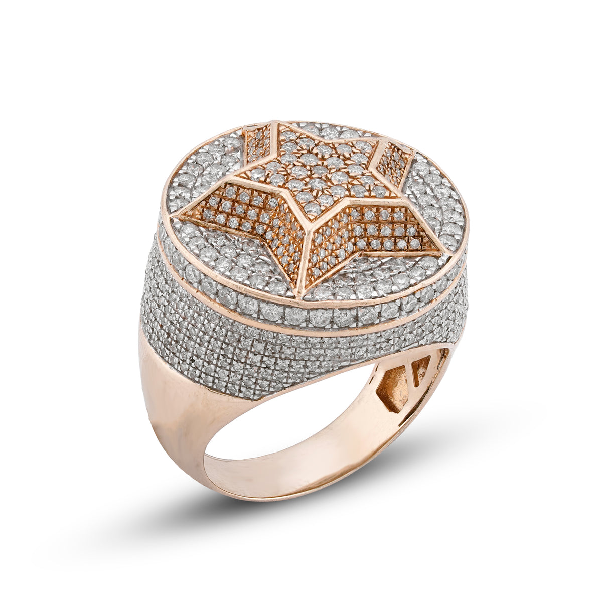 Star Circular Ring 1.3CT Natural Diamond 14KT Yellow Gold Men Ring