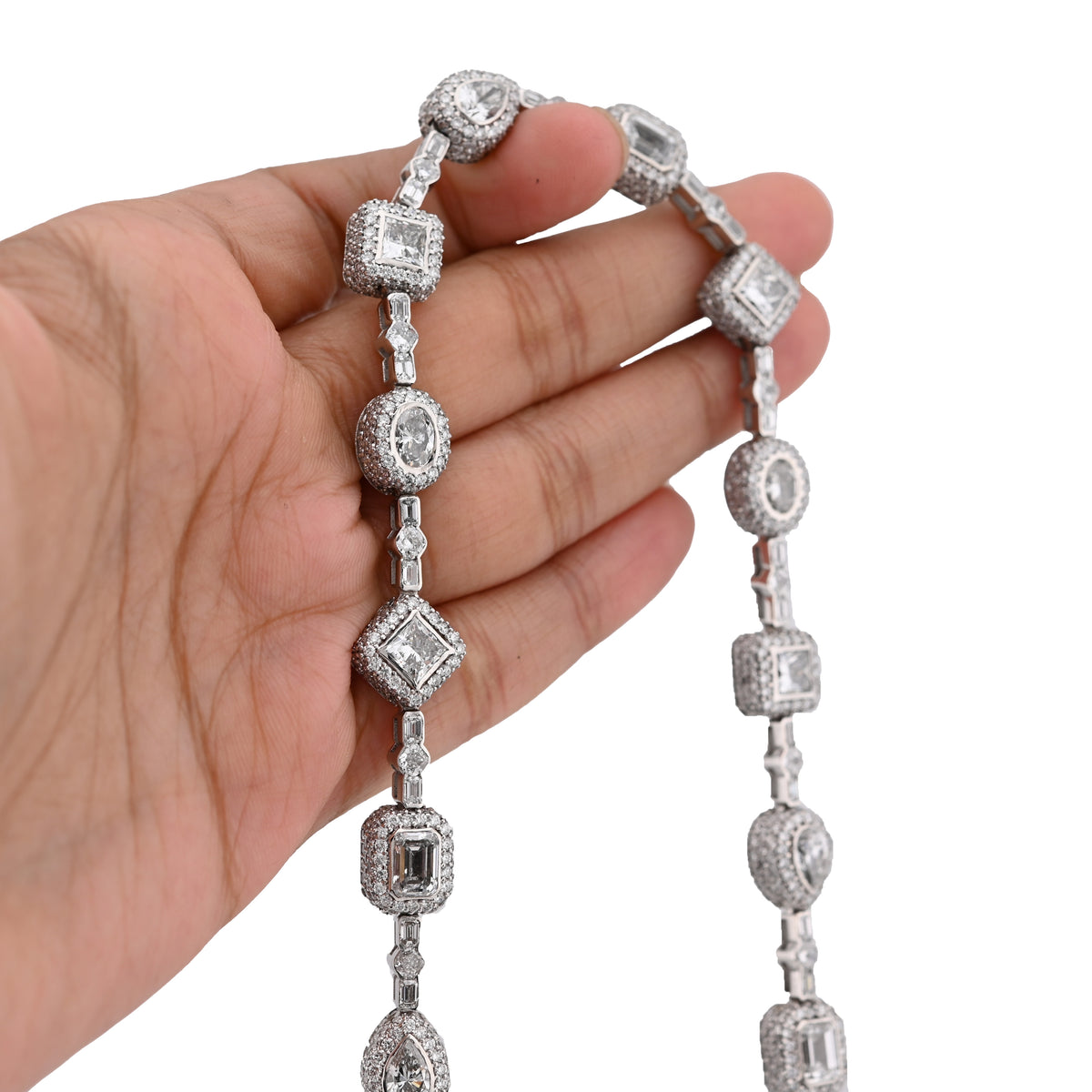 10K White Gold 58.02CT Lab Solitaire Diamond Chain Men Women — view 7