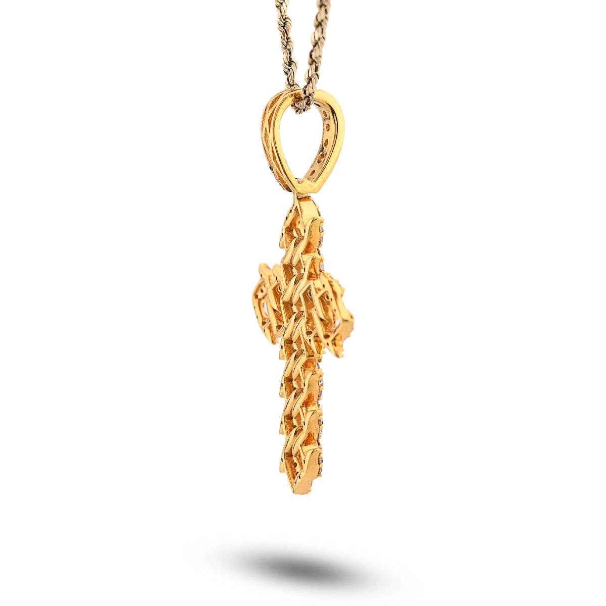 10K Yellow Gold Cuban Link Religious Cross 2.5Ct Natural Diamond Men Charm 2.25" Pendant — view 5