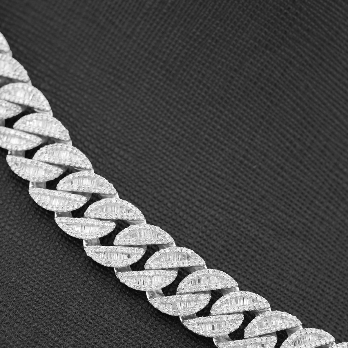 925 SS 16.25CT Natural Diamond Baguette Cuban Link 12MM Men Chain 22" Necklace — view 10