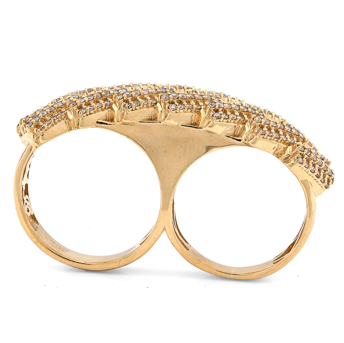 10K Yellow Gold Cuban Link 2 Finger 3CT Natural Diamond Men Ring — view 6
