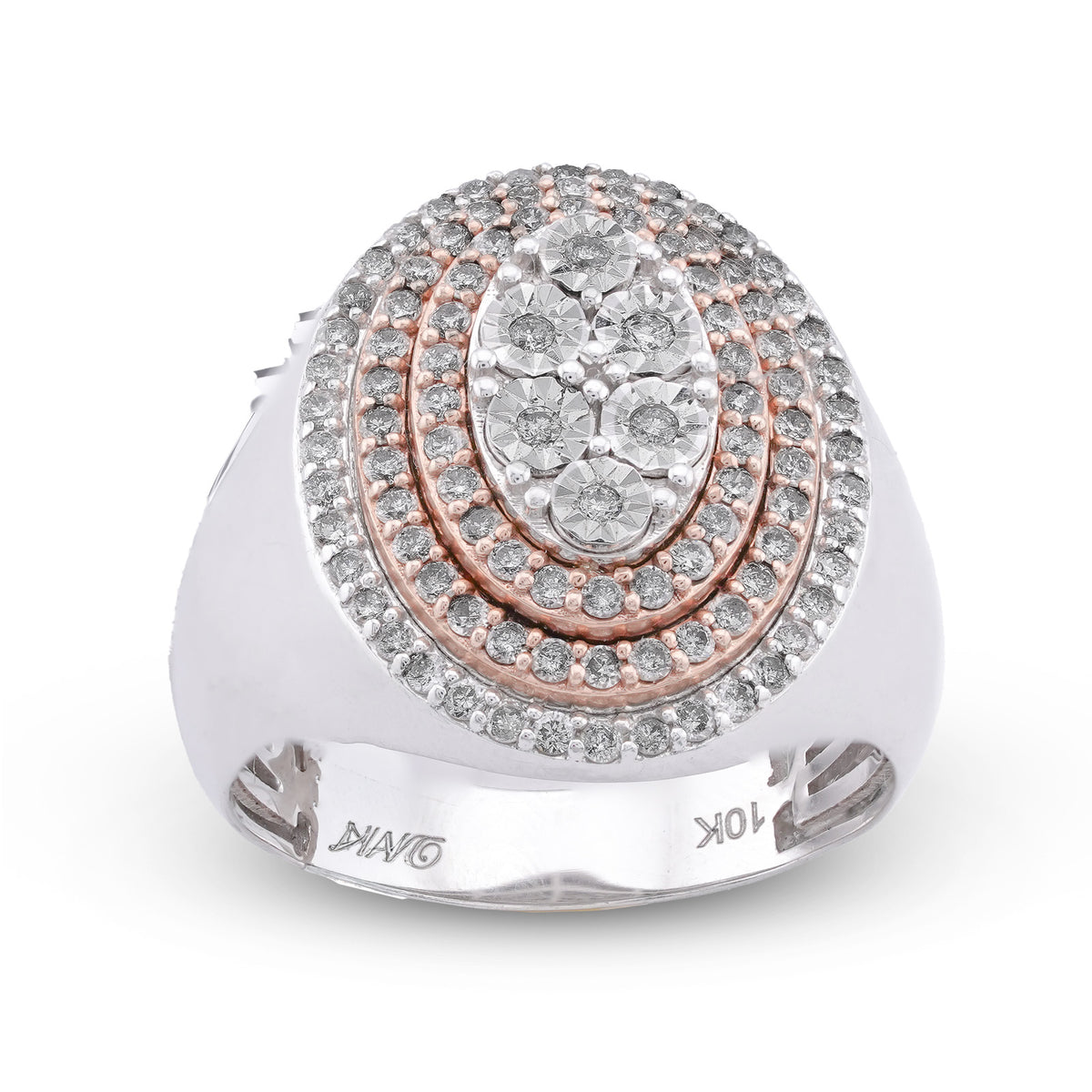 Oval Halo Three Tone 1ct Natural Diamond 10K Gold Men Ring