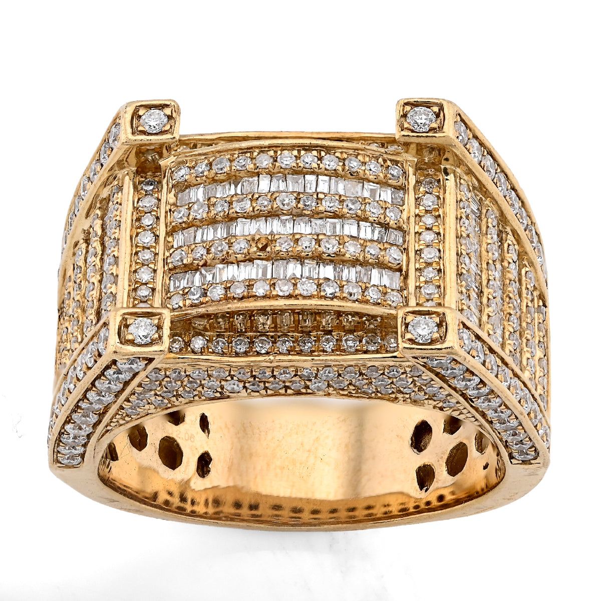 10K Yellow Gold 2.06CT Natural Diamond 3 Row Baguette Side Iced Men Pinky Ring — view 2