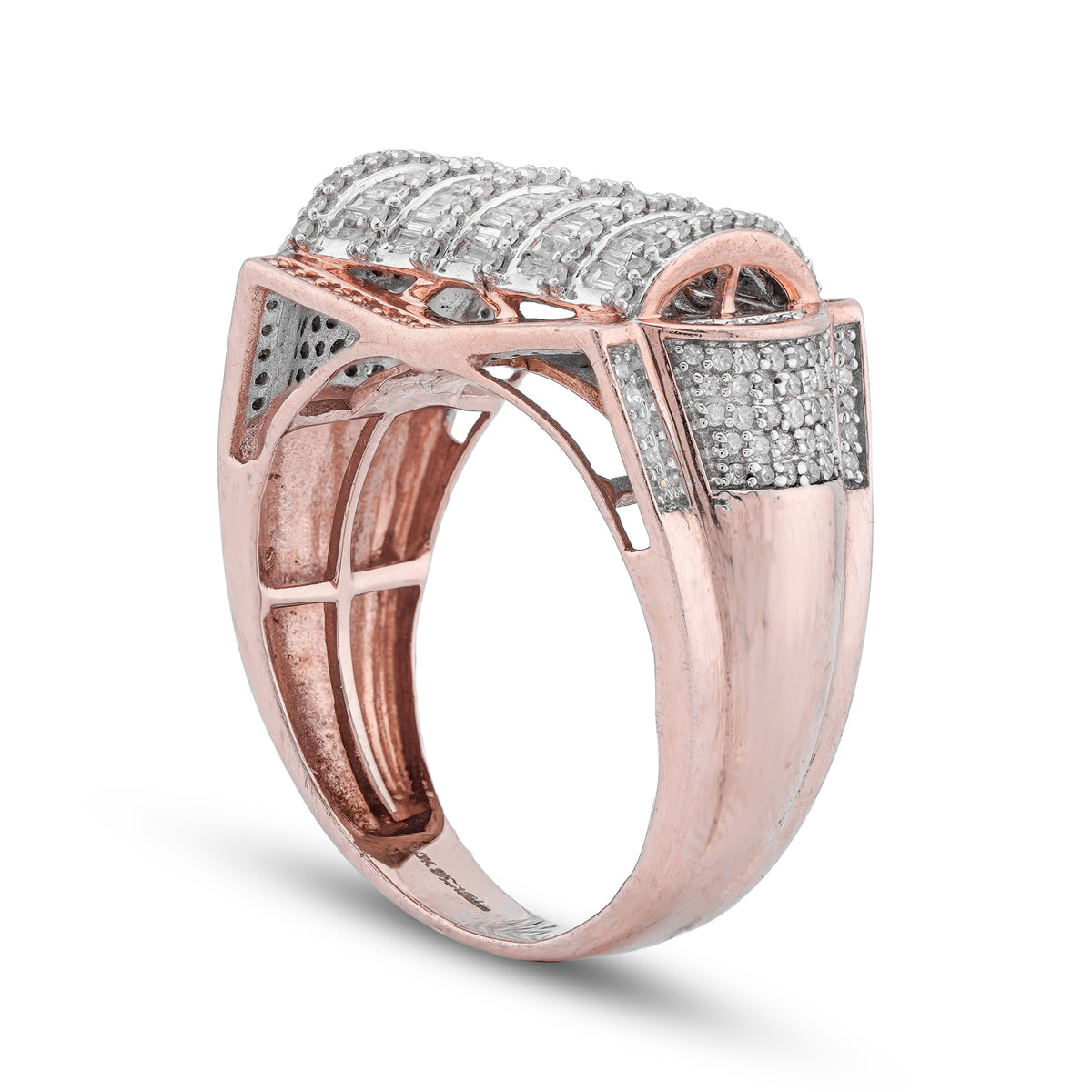 Multi Column Baguette Ring 10K Rose Gold 1.05CT Natural Diamond Men Pinky Ring