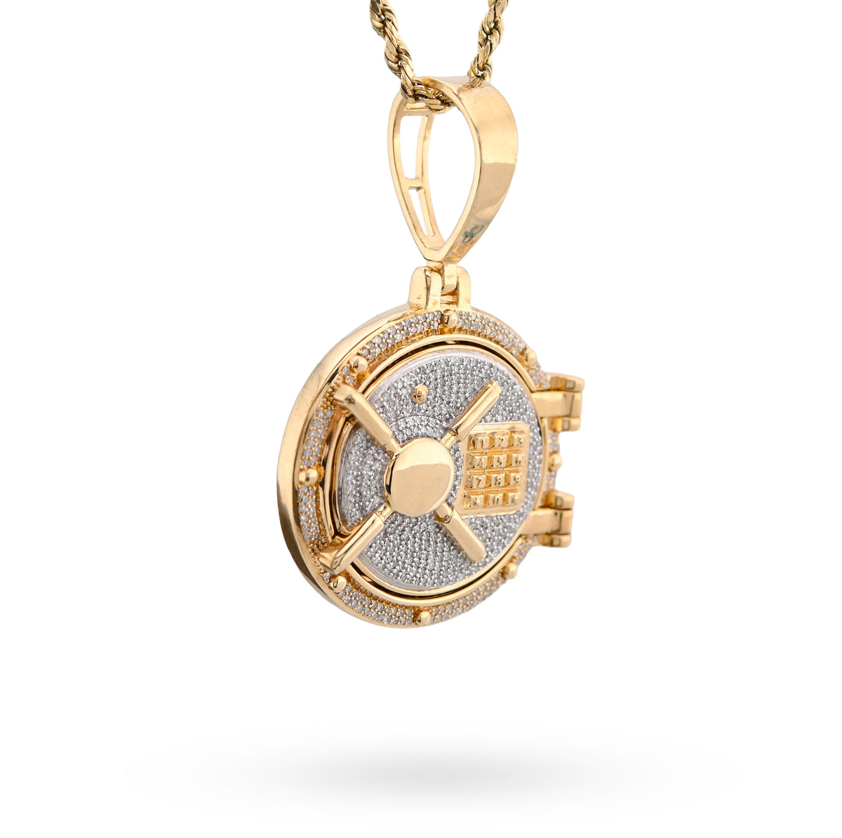 10K Yellow Gold Vault Door Memory Picture Pendant 0.6CT Natural Diamond Men Women Charm — view 6