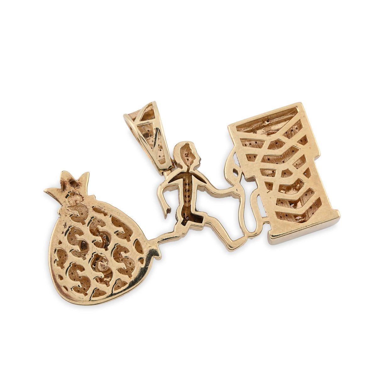 10K Yellow Gold Custom "Pump Human Money Bag" 0.86CT Natural Diamond Pendant Charm — view 5