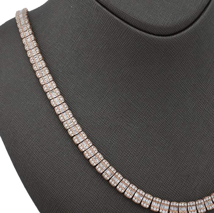 10K Rose Gold 15.4CT Natural Diamond Round/Baguette 7MM tennis Chain 7MM Men Women Necklace — view 1