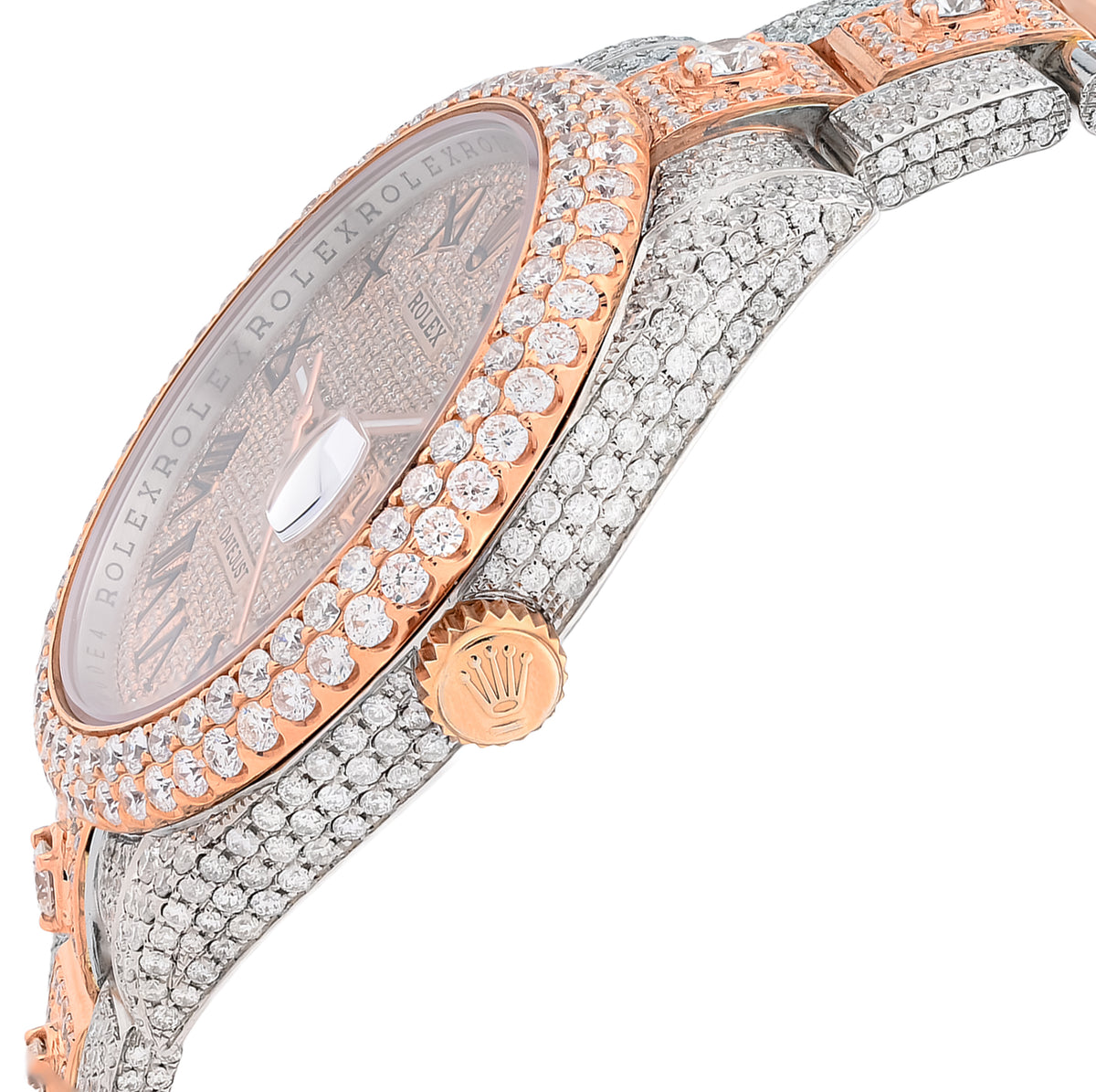 41MM Rolex DJ 20.5CT Natural Diamond 10 Pointers 2 Tone Rose & White Bussdown Roman Numeral Oyster Band Watch — view 8