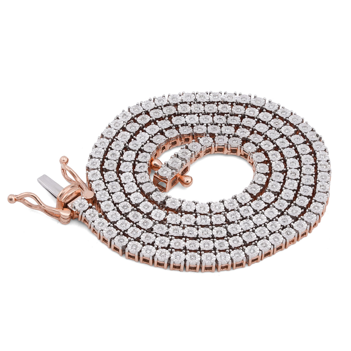 10K Rose Gold 0.78CT Natural Diamond 2.5MM Illusion Tennis Chain 18" Men Women Necklace — view 9