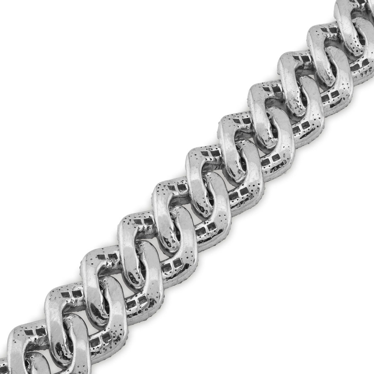 925 SS 9.63CT Natural Diamond Round/Baguette 12MM 8" Cuban Link Men Bracelet 46.5g — view 5