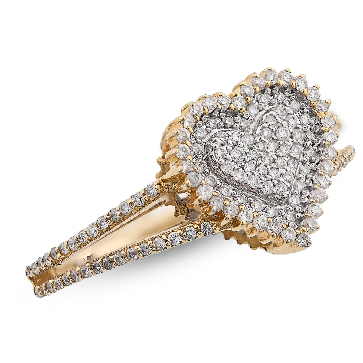 10K Yellow/White Gold 0.35CT Natural Diamond Dual Heart Women Ring — view 6