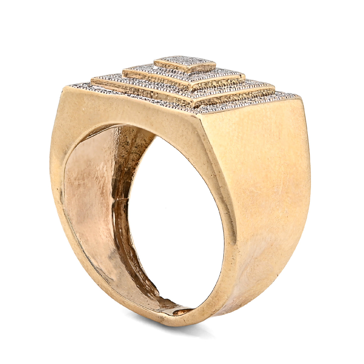 10K Yellow Gold 0.69CT Natural Diamond Multi Level Square Shape Men Pinky Ring — view 7