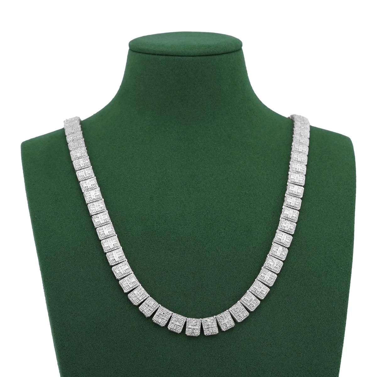925 SS Natural Diamond Baguette/Round 12CT Rectangular Link Tennis Chain — view 2