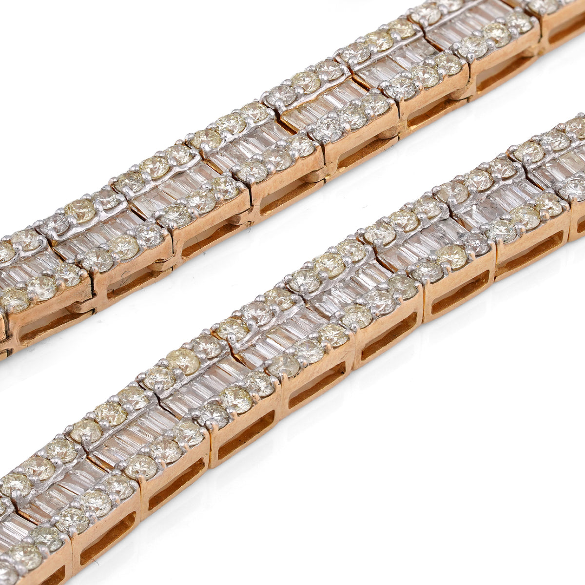 10K Yellow Gold Natural Diamond Round/Baguette Centre Row 22CT Tennis Chain 20" Men Necklace — view 5