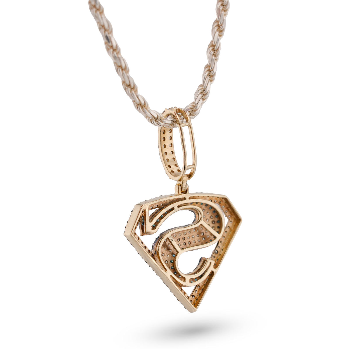 10K Yellow Gold Superman logo Natural Diamond 2CT Men Women Charm Pendant — view 3