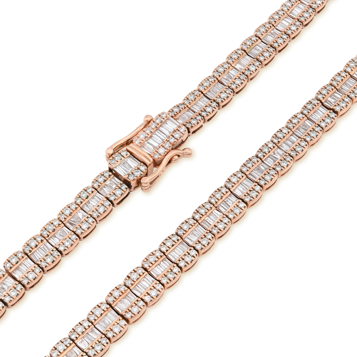 10K Rose Gold 15.4CT Natural Diamond Round/Baguette 7MM tennis Chain 7MM Men Women Necklace — view 4