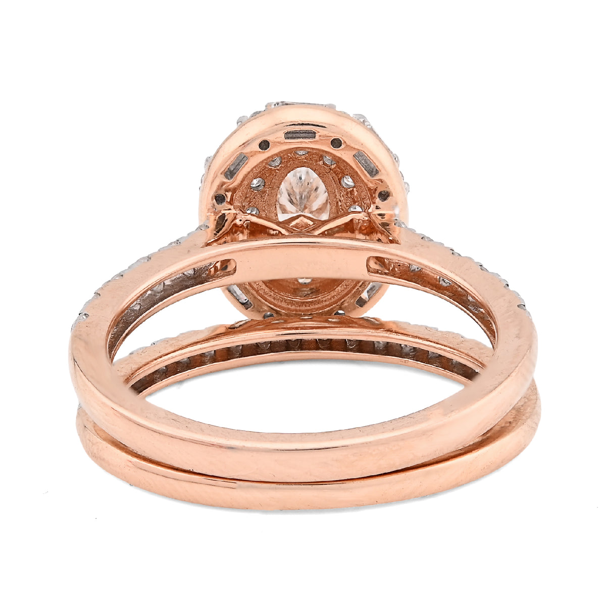 14K Rose Gold Oval Solitaire & Baguette 1.25CT Natural Diamond Bridal WOmen RIng — view 3