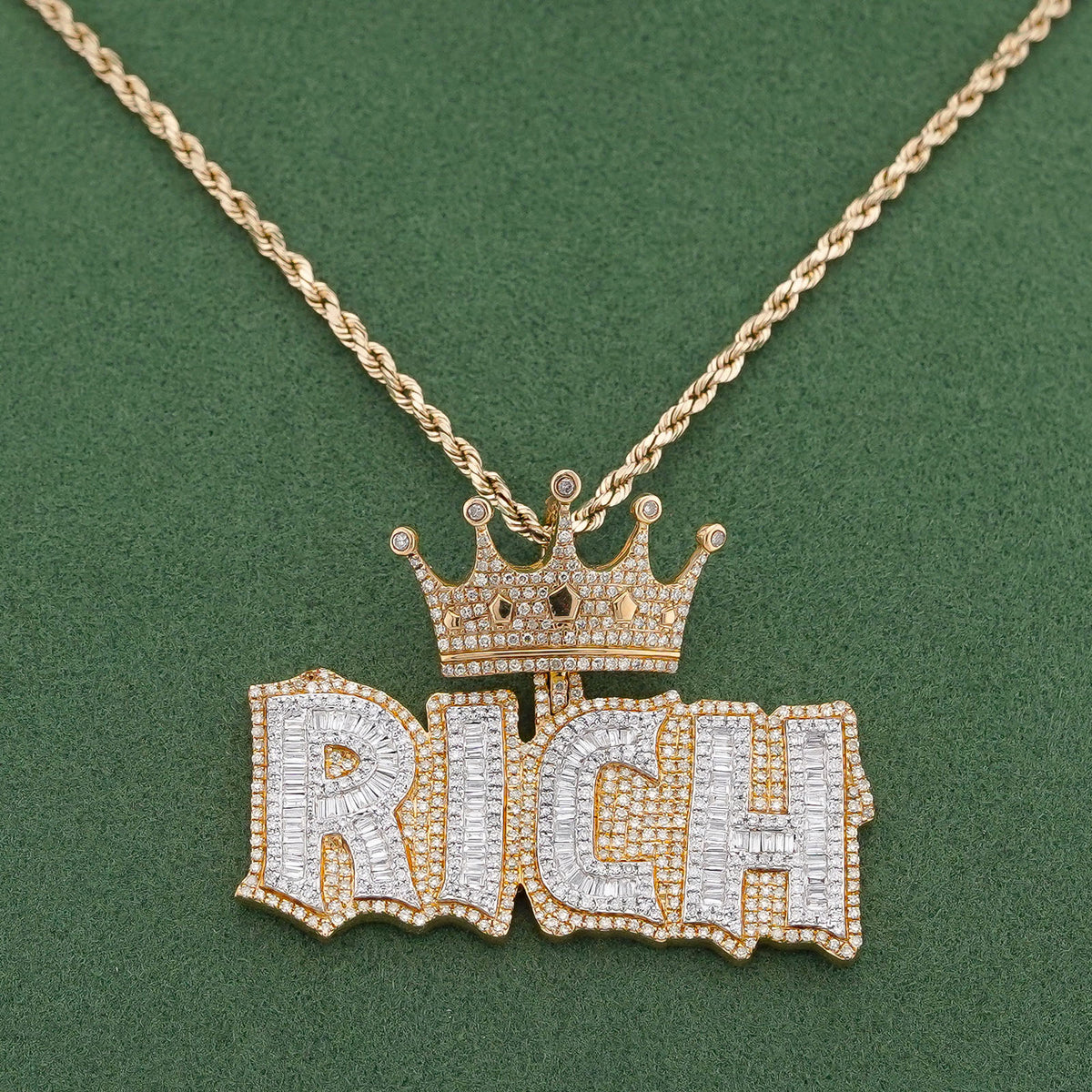 10K Yellow Gold RICH Crown Pendant 5CT Natural Diamond Men Women Charm — view 5