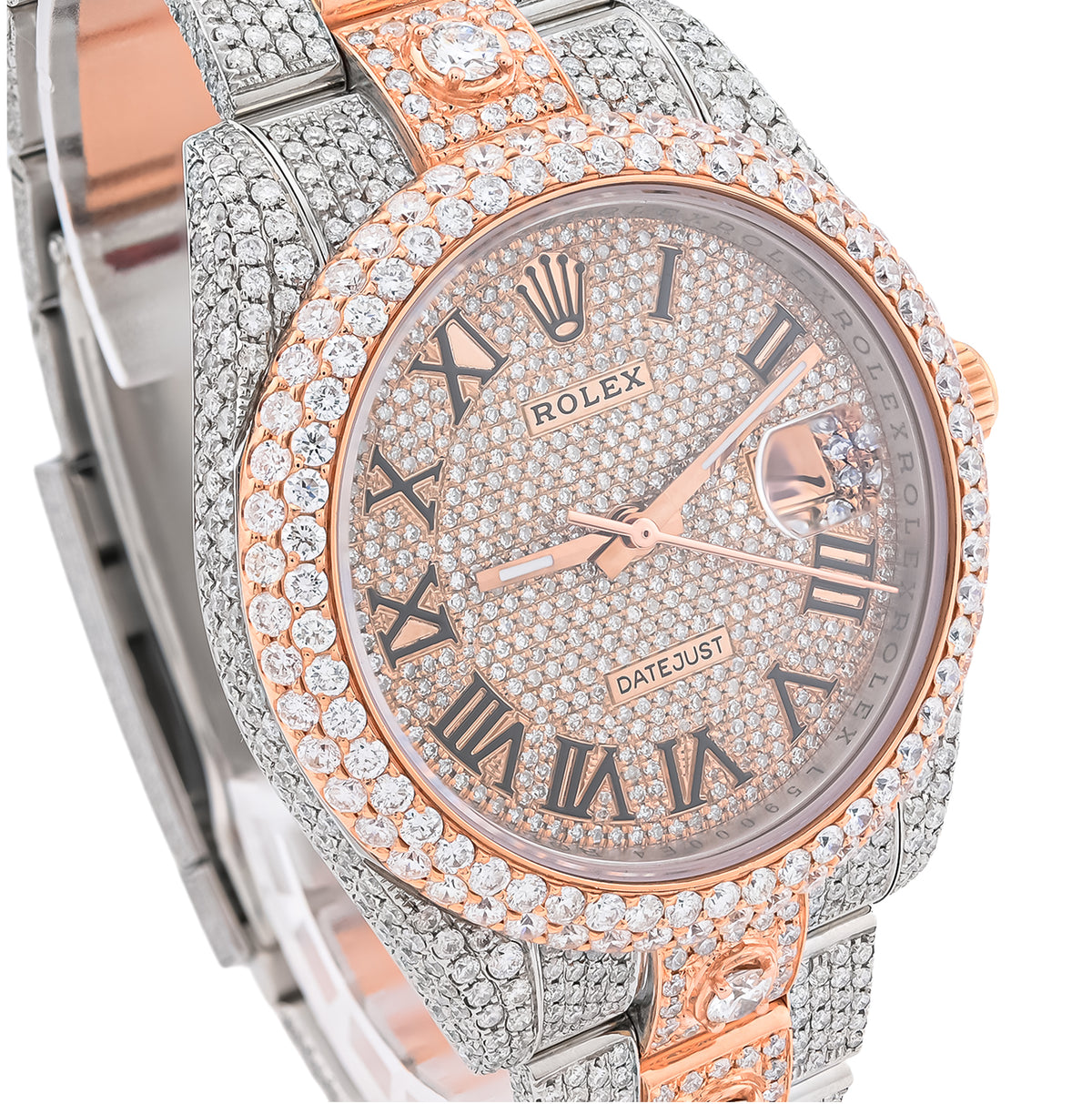 41MM Rolex DJ 20.5CT Natural Diamond 10 Pointers 2 Tone Rose & White Bussdown Roman Numeral Oyster Band Watch — view 7