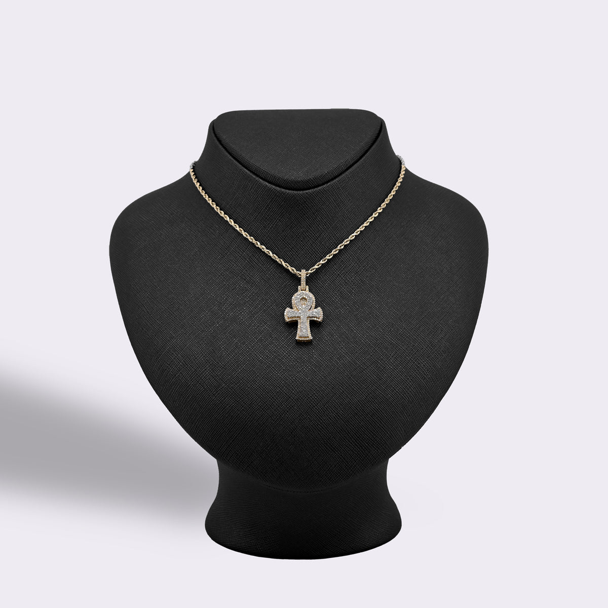 10K Yellow & White Gold 2 Tone 0.88CT Natural Diamond Egyptian Cross Pendant 1.4" Men Women Charm — view 7