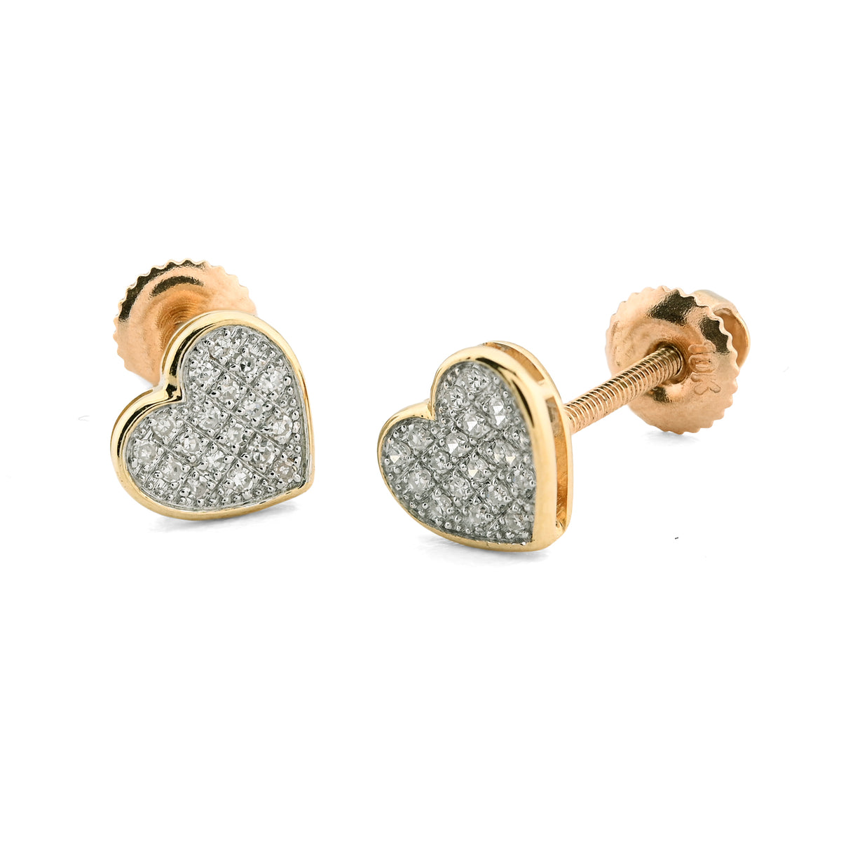10K Yellow Gold 0.10 CT Natural Diamond Heart Earring Women Studs — view 2
