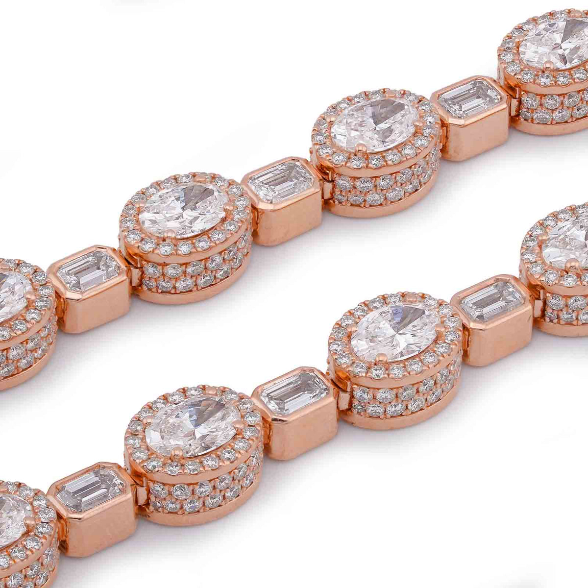 925 Rose/White 60.61CT Oval/Emerald/PRincess/Pear Solitaire Cross Lab Diamond Men Women Rosary Chain — view 1
