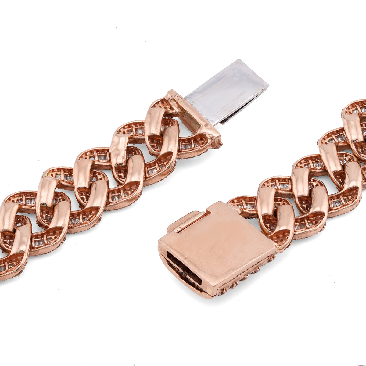 10K Rose Gold 18.2CT Baguette/Round Natural Diamond 18" Cuban Link 13MM Men Chain — view 6