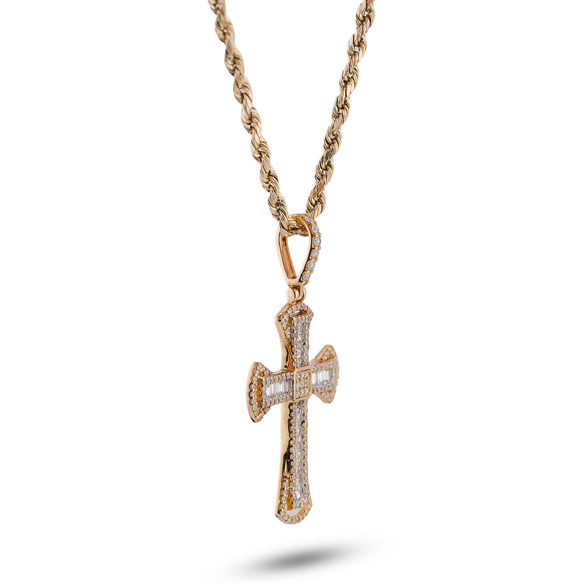 10K Yellow Gold 0.55CT Natural Diamond Small Cross Pendant Men Women Charm — view 4
