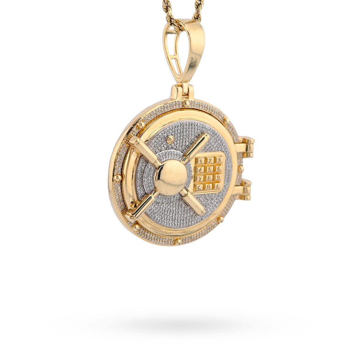 10K Yellow Gold Vault Door Memory Picture Pendant 1.2CT Natural Diamond Men Women Charm — view 3