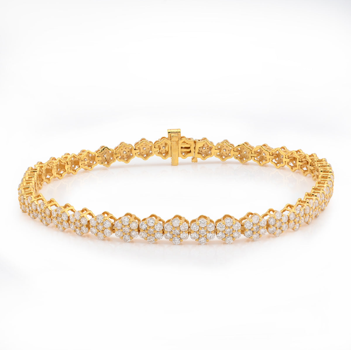 10K Yellow Gold 4CT Natural Diamond Hexagon Shape Cluster Tennis Bracelet 4.4MM 7" Men Women 7.2g  — view 1
