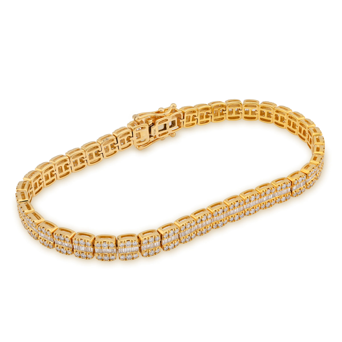 10K Yellow Gold 3.71CT natural Diamond Round/Baguette 5MM Tennis Bracelet 8" Men Women Bracelet — view 8