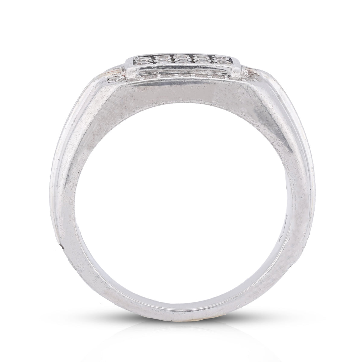 Rectangular Cluster Two Tone 0.7CT Natural Diamond 925 Silver Men Ring