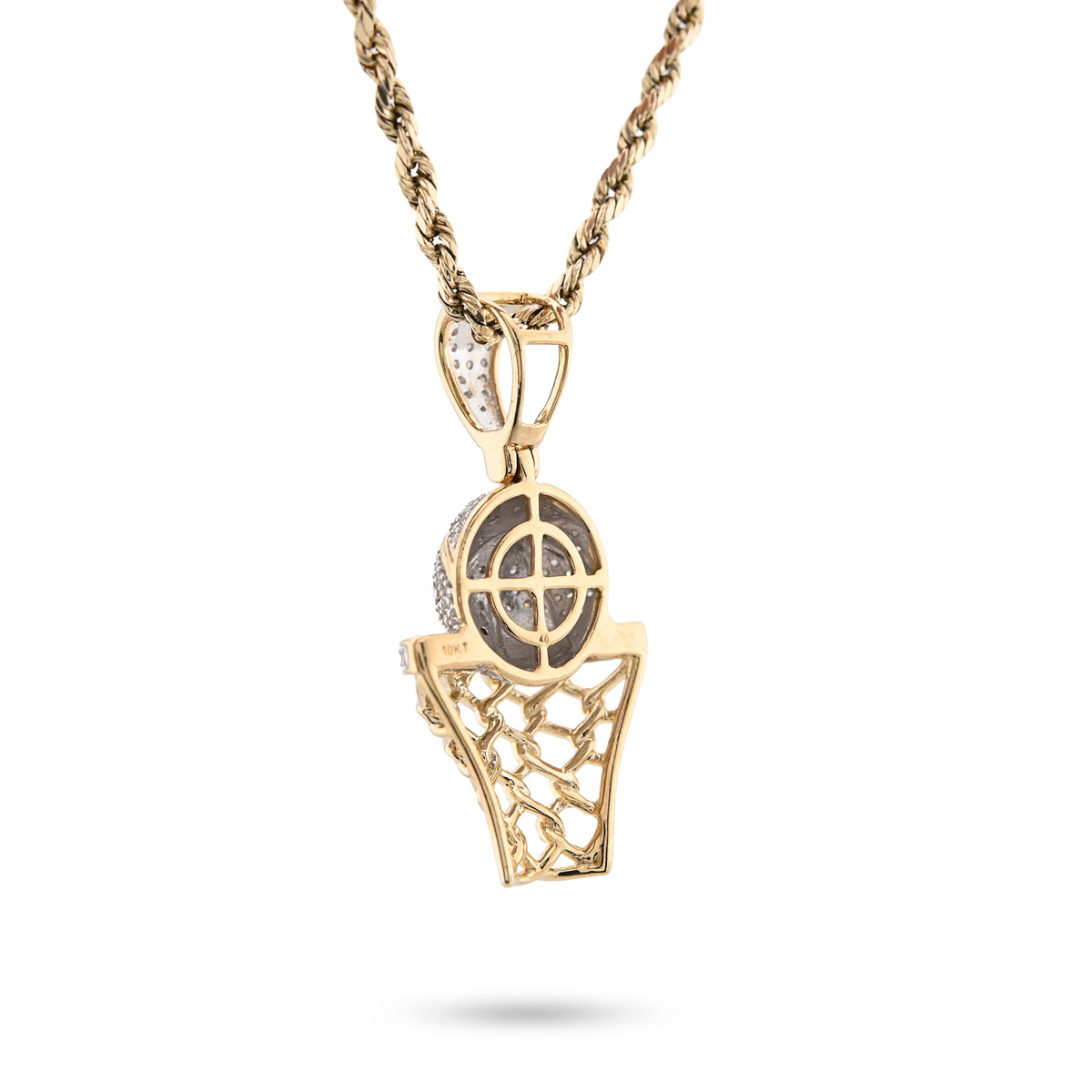 10K Yellow Gold 0.20 CT Natural Diamond Basketball & Net Charm 34.4 MM Men Pendant — view 4