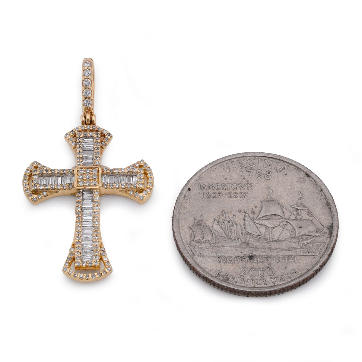 10K Yellow Gold 0.55CT Natural Diamond Small Cross Pendant Men Women Charm — view 7