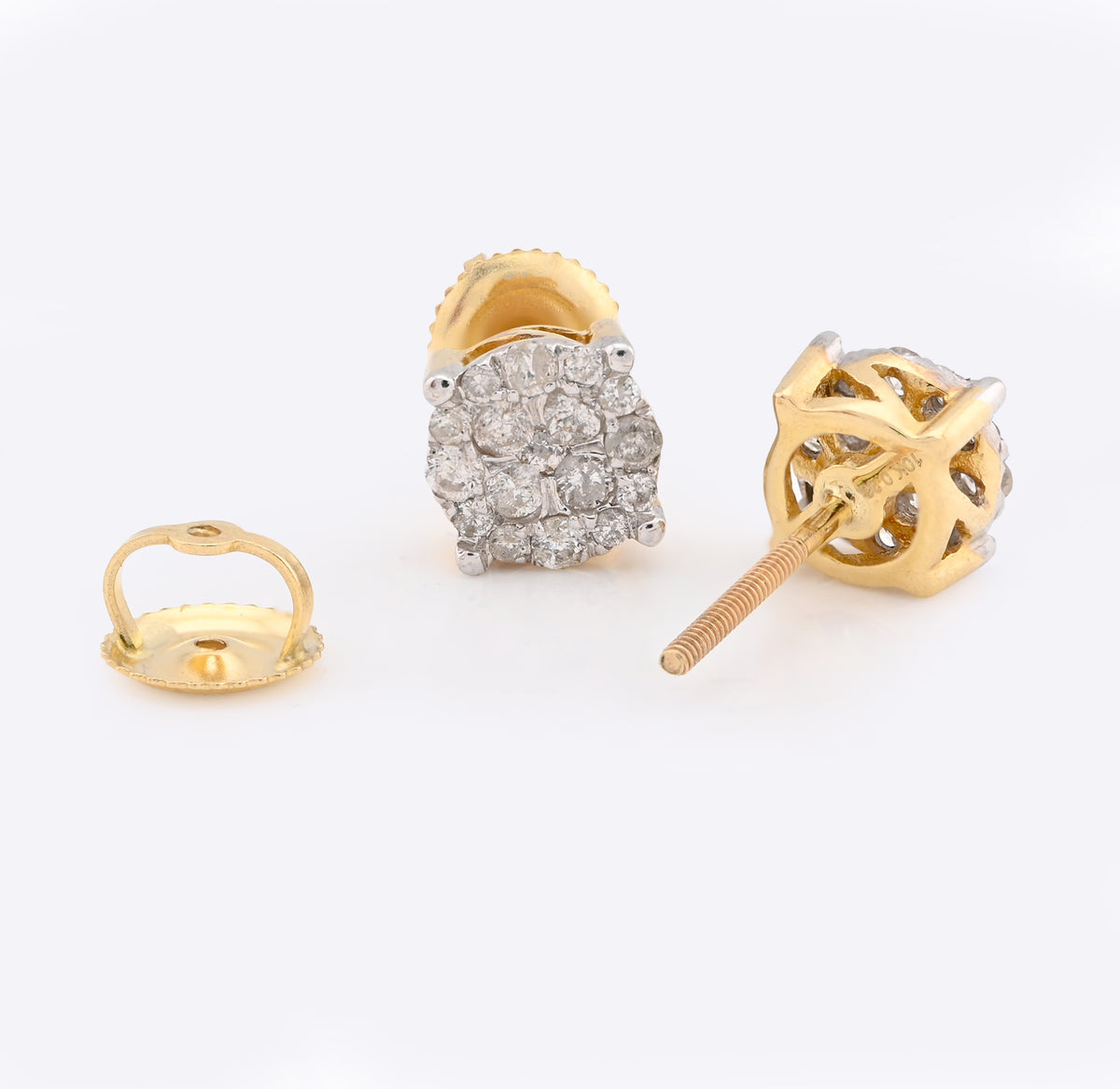 10K Yellow Gold 0.53CT Natural Diamond Flower Cluster Men Earrings Women Studs — view 4