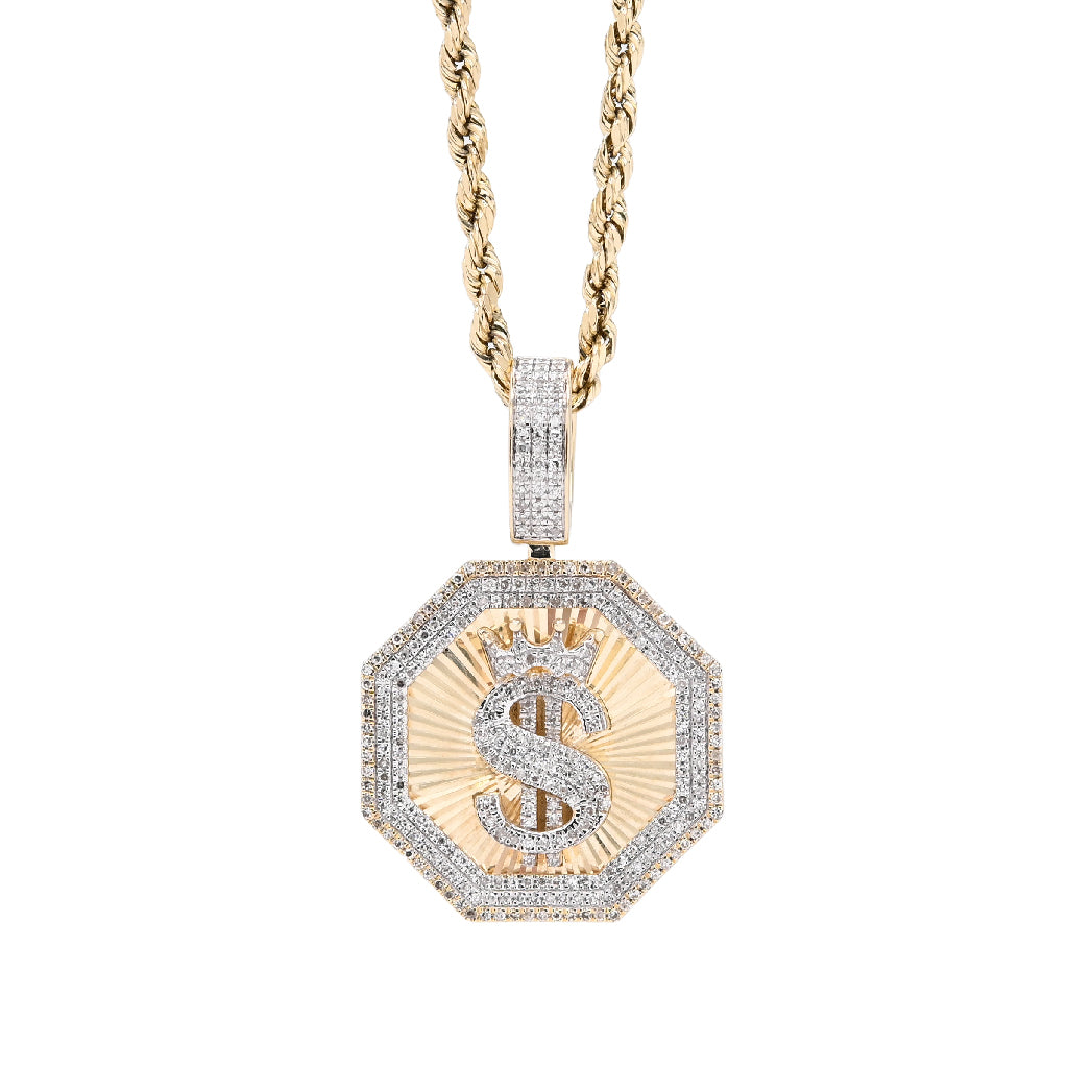 10K Yellow Gold 0.42CT Natural Diamond "$" Dollar Charm Men Pendant — view 4