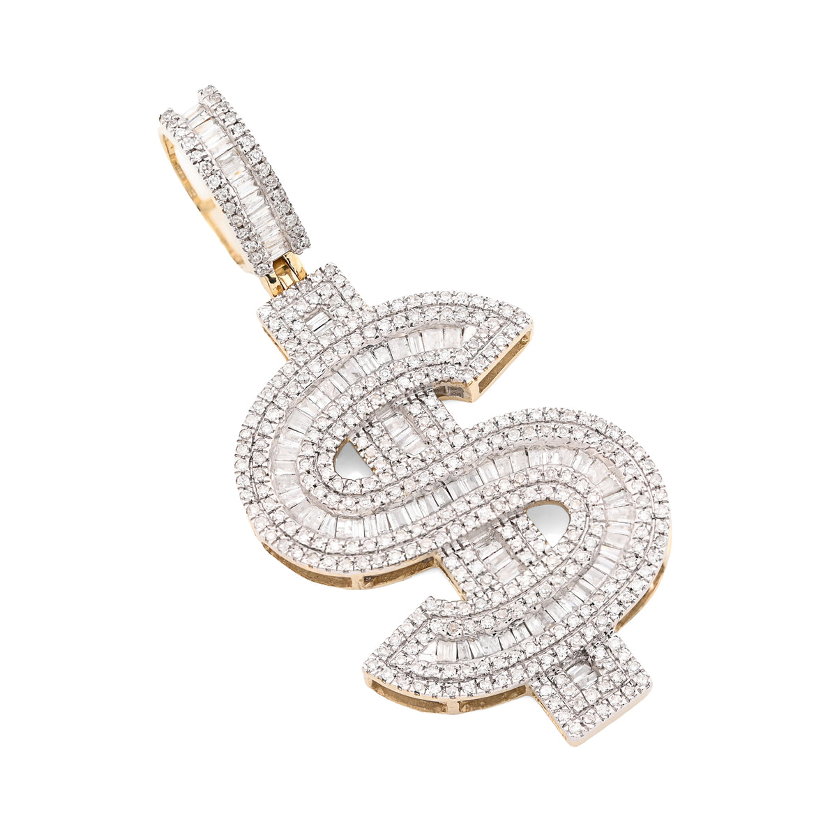 10K yellow Gold 1.40 CT Natural Diamond "$" Sign Charm Men 48.5 MM Pendant 7g — view 7
