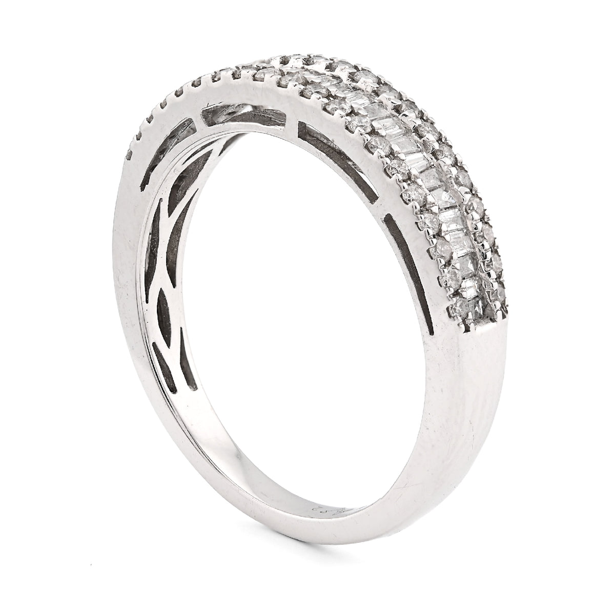 10K White Gold 0.50CT Natural Diamond Round/Baguette Women Band Ring — view 5