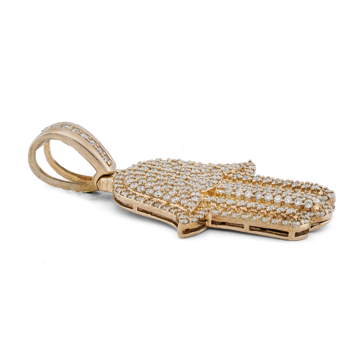 Hamsa Pendant Round 1.35ct Natural Diamond 10K Gold Men Women Charm