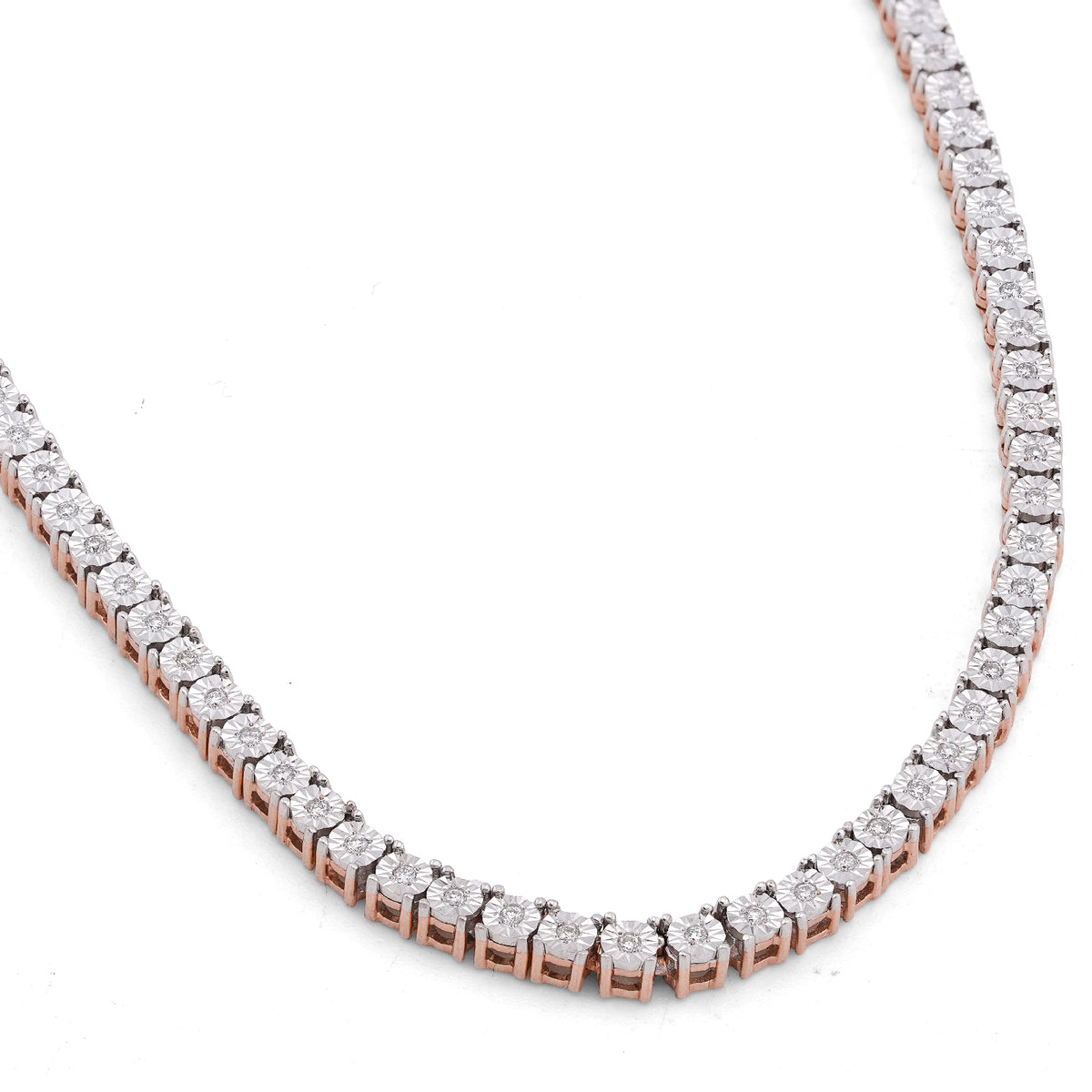 10K Rose Gold 0.78CT Natural Diamond 2.5MM Illusion Tennis Chain 18" Men Women Necklace — view 8