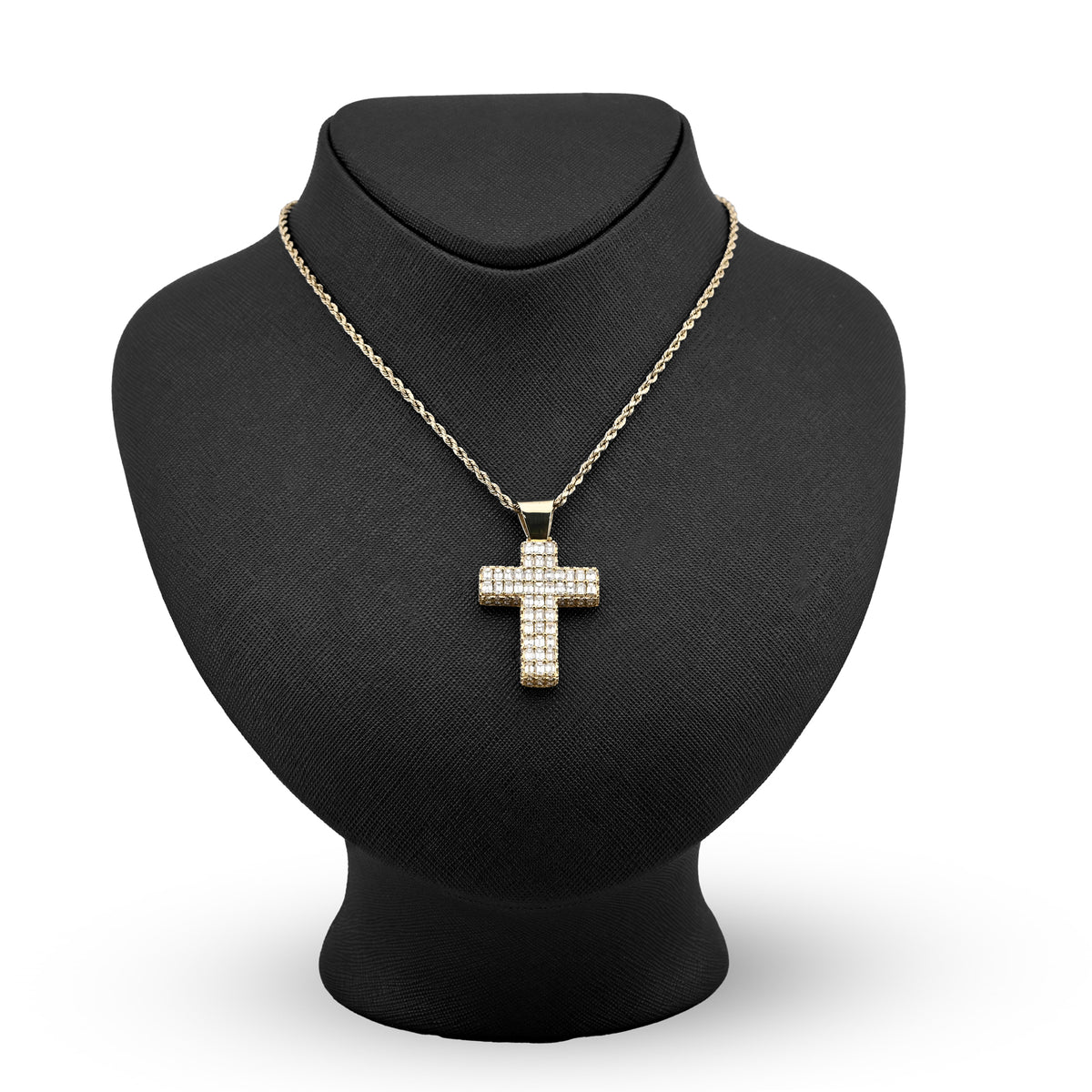 10K Yellow Gold 3.5 CT Natural Diamond Emeralds Religious Cross Pendant Men 12.3 g Charm 43.4 MM — view 2