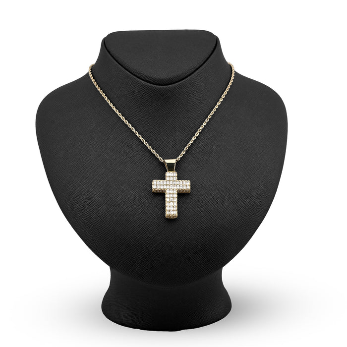 10K Yellow Gold 3.5 CT Natural Diamond Emeralds Religious Cross Pendant Men 12.3 g Charm 43.4 MM — view 2