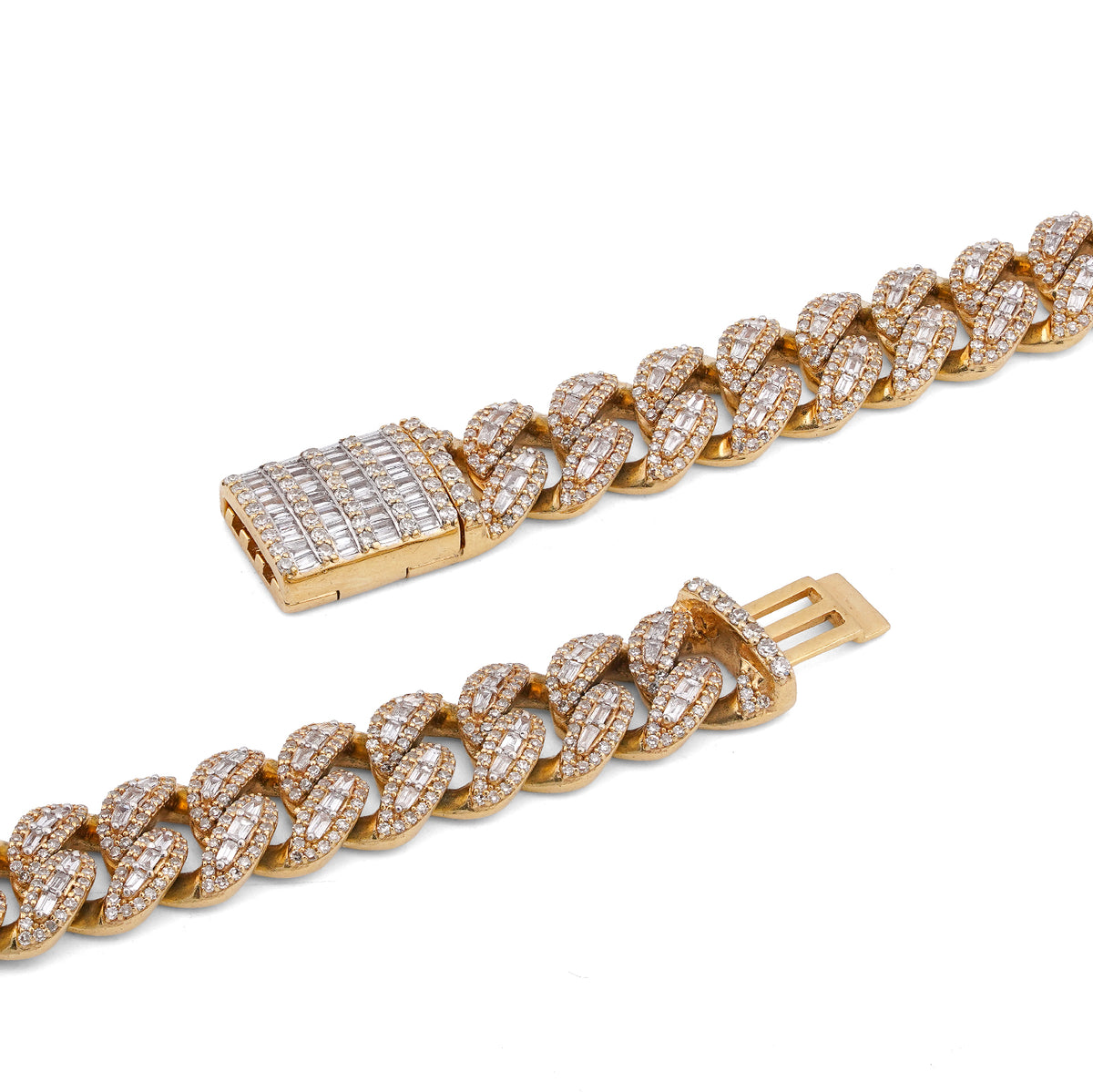 10K Yellow Gold 10.22CT Natural Round/Baguette Diamond 8MM Cuban Link Chain 22" Men Women Necklace — view 4
