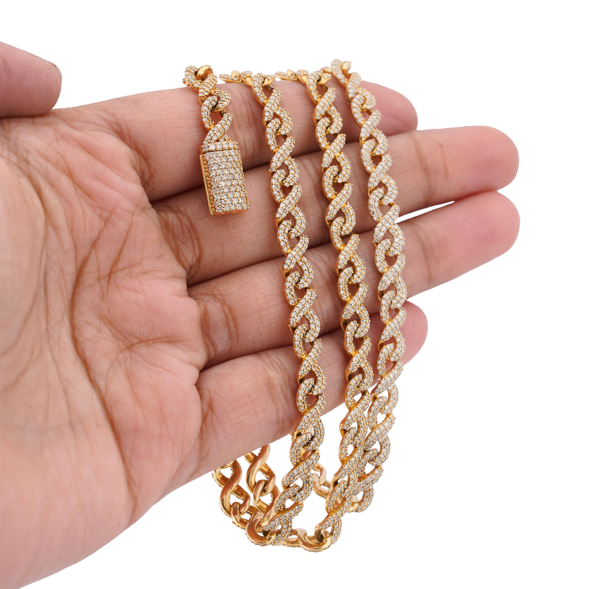 10K Yellow Gold 8CT Natural Diamond Infinity Link 6MM Men Chain 24" Necklace — view 1