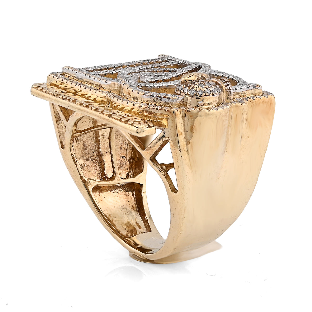 10K Yellow Gold 1.38CT Dream Chasers Initial Natural Diamond Money Bag Men Pinky Ring — view 6