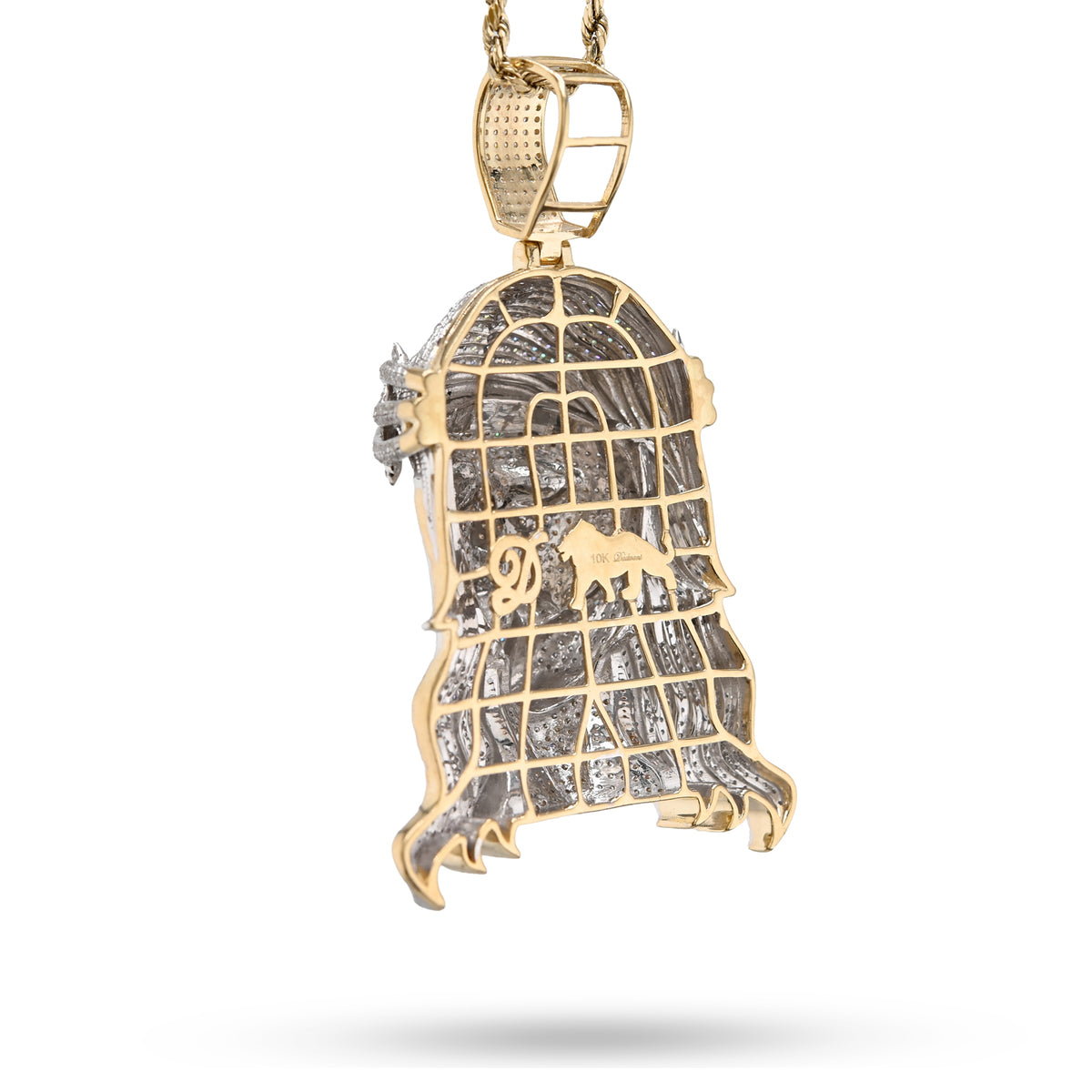 10K Yellow Gold 3.75 CT Natural Diamond Jesus Head  Pendant Religious Men Charm — view 2